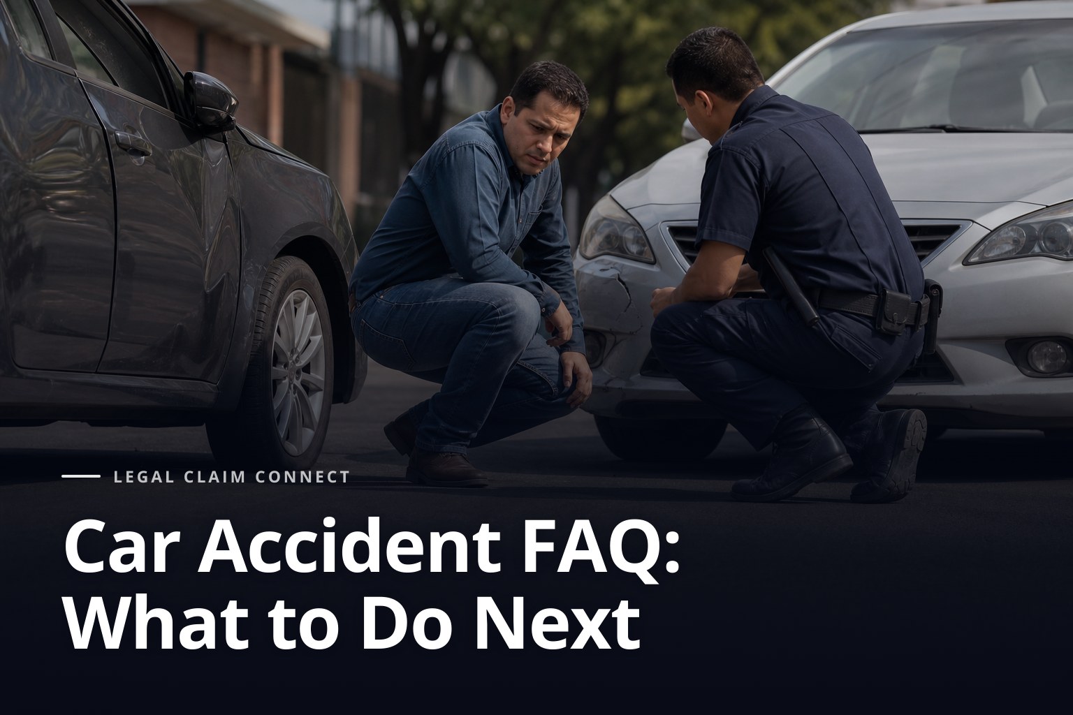 Driver and police officer review a car crash, car accident FAQ topic
