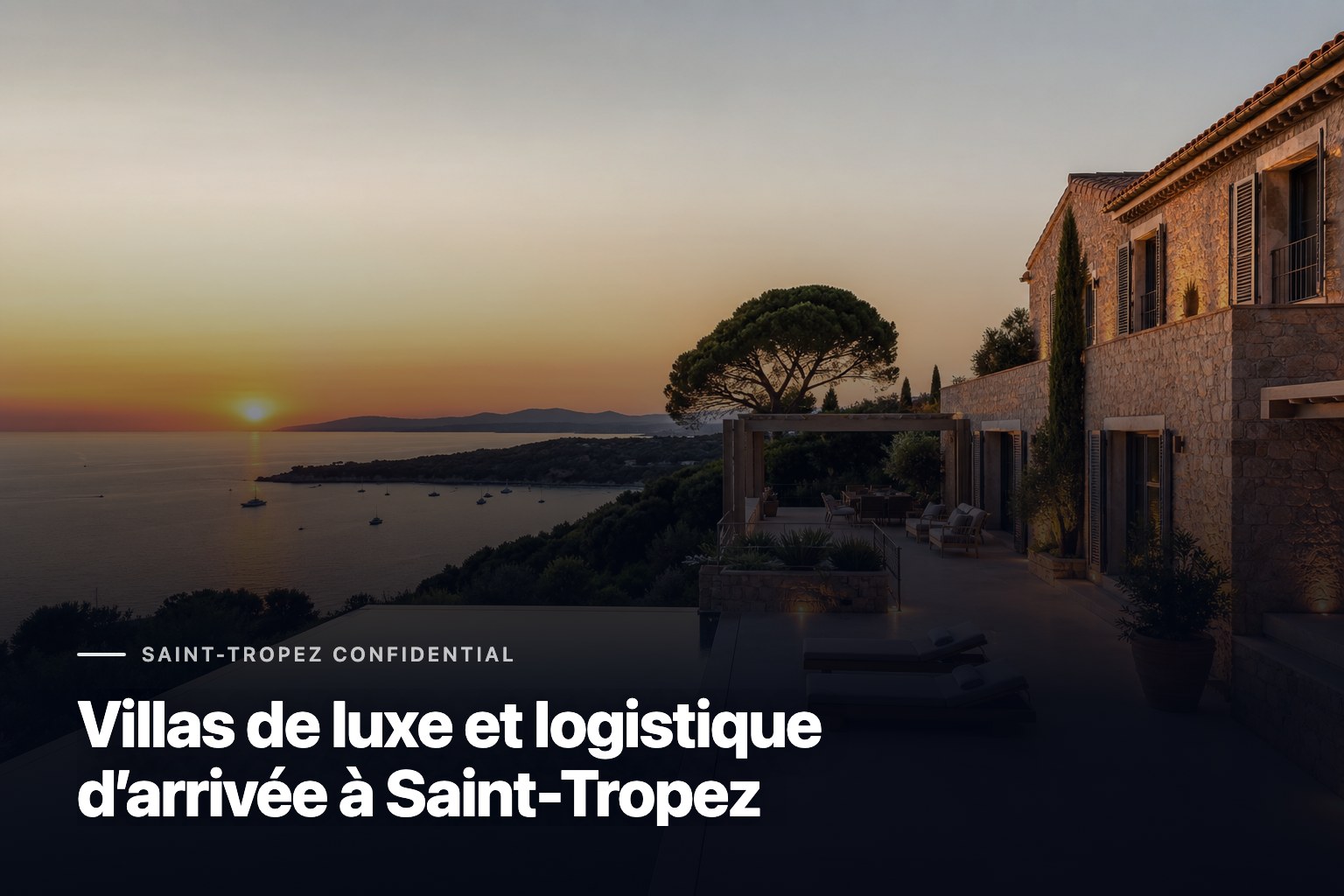 Locations de villas de luxe à Saint-Tropez : villa méditerranéenne avec piscine à débordement et vue sur la mer au coucher