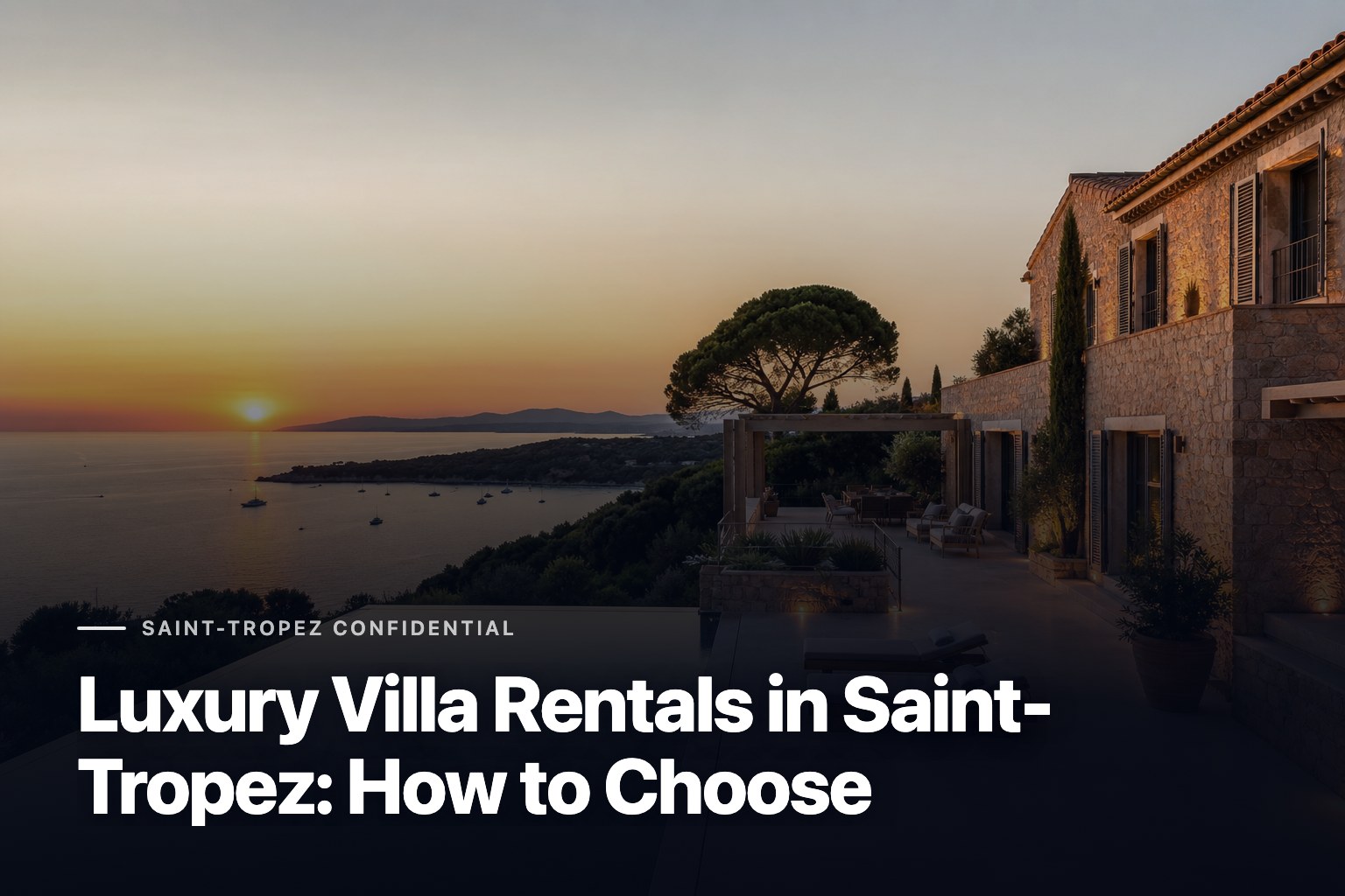 Luxury villa rentals in Saint-Tropez: Mediterranean villa with infinity pool and sea views at sunset